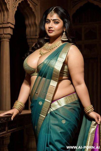 A ancient indian chubby queen in a traditional saree watches on a medieval indian chubby complete naked female servant - ai-porn.ai - India on pornsimulated.com