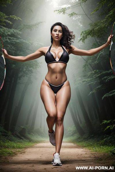 Beautiful, realistic, greek, 2, wavy hair, dark brown hair, very white skin, athletic body, natural boobs, slight smile, makeup, blusher, eye shw, standing, spreading legs, transparent bikini, field background. - ai-porn.ai - Greece on pornsimulated.com