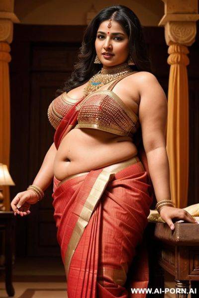 Ancient chubby indian queen in a traditional sari fondles her full naked chubby female servant - ai-porn.ai - India on pornsimulated.com