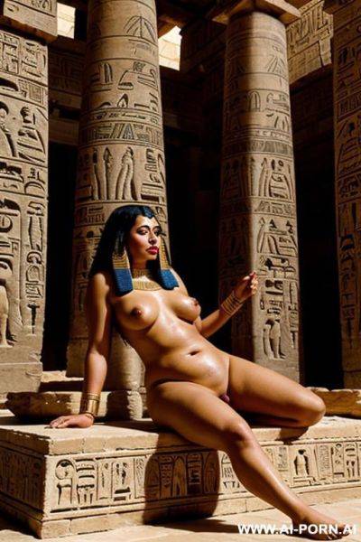 Ancient egyptian chubby naked female temple servant with shaved vagina is laying on a egyptian shrine. - ai-porn.ai - Egypt on pornsimulated.com