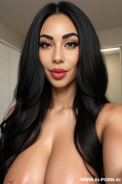 White african black mixed race, massive huge gigantic boobs, (((large lips))), (((salmon lips))), long voluminous wavy hair - ai-porn.ai on pornsimulated.com