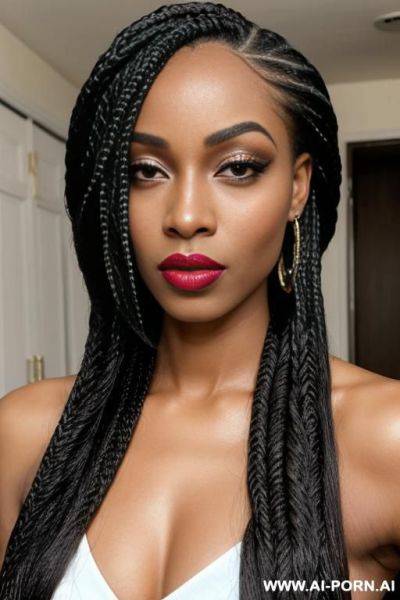 Box braids, pretty, beautiful, gorgeous, perfect, model, influencer, african american, salmon lips - ai-porn.ai - Usa on pornsimulated.com