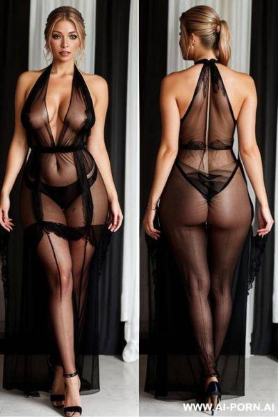 Lace transparent oversized long dress, seethrough lace from neck to feet, ((long saggy old boobs)), perfect eyes, naked pussy and boobs under seethrough lace - ai-porn.ai on pornsimulated.com