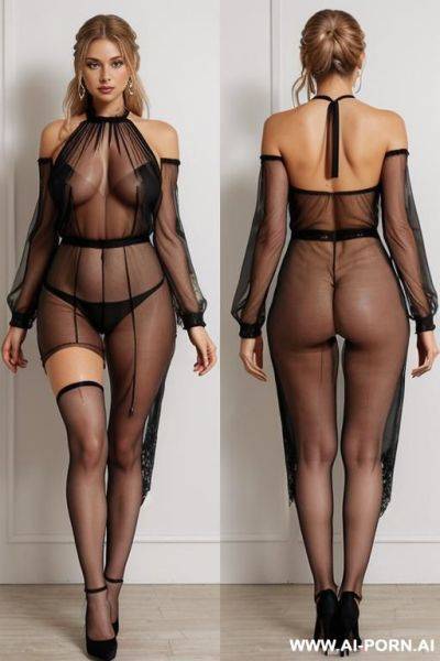 ((seethrough basic plain lace from neck to feet)), ((long saggy hanging oversized boobs)), ((show pussy)) ((no panties)), ((totally naked in lace)), ((show huge areola)) - ai-porn.ai on pornsimulated.com
