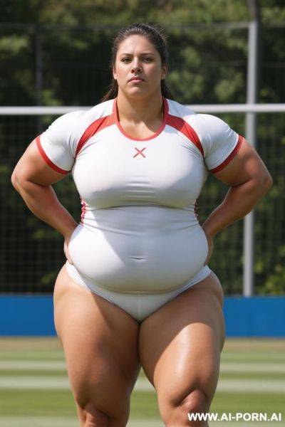 Female shotputter, obese muscled bulked up, huge thighs - ai-porn.ai on pornsimulated.com