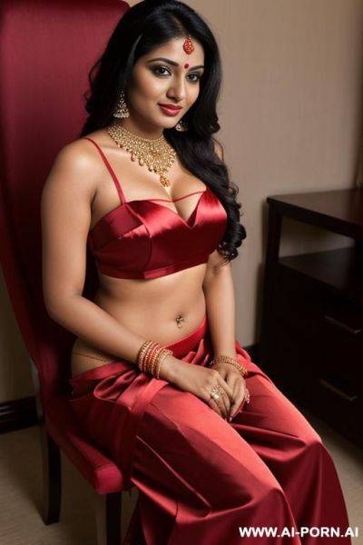 An indian fair women in a red saree ,sitting on a chair and fingering - ai-porn.ai - India on pornsimulated.com