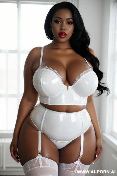 Shiny white vinyl stockings and vinyl bustier - ai-porn.ai on pornsimulated.com
