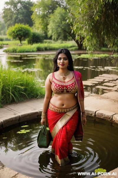 A pretty curvy rural indian women bag with in a pond happily along with her female companions - ai-porn.ai - India on pornsimulated.com