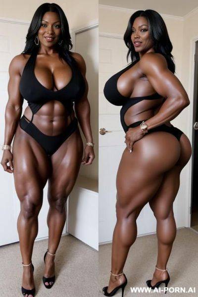 Huge black muscle mommy with big boobs and ass front to me. naked full body. horny - ai-porn.ai on pornsimulated.com