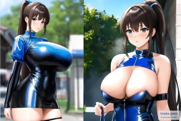 Blue tights latex dress , ponytail hair brunette, fake big... - imake.porn on pornsimulated.com