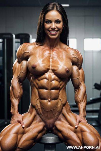 (gym locker room background), (real life), pallid skin, shiny skin, (white skin), realistic hard nipple, ((nude)), ((naked)), (frontal view), ((long hard nipples)), ((short)), look straight into camera, - ai-porn.ai on pornsimulated.com