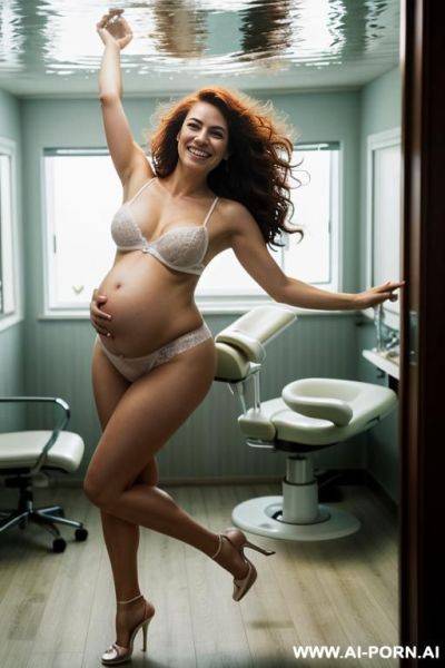 White milf, short dark hair, giant enormous long saggy toasts, large areolas, showing pussy, totally naked, standing, full body view, happy - ai-porn.ai on pornsimulated.com
