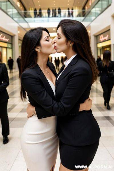 Two business women kissing in the mall - ai-porn.ai on pornsimulated.com