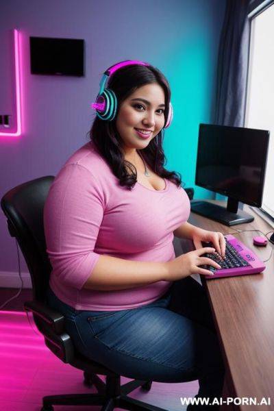 Mexican, rocker, wide hips, supermodel face, high rise jeans, very tan, short, extremely plump, holding milkshake - ai-porn.ai - Mexico on pornsimulated.com