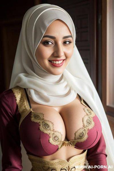 Arabic woman in her 20s, close up on face, smiling, hijab, - ai-porn.ai on pornsimulated.com