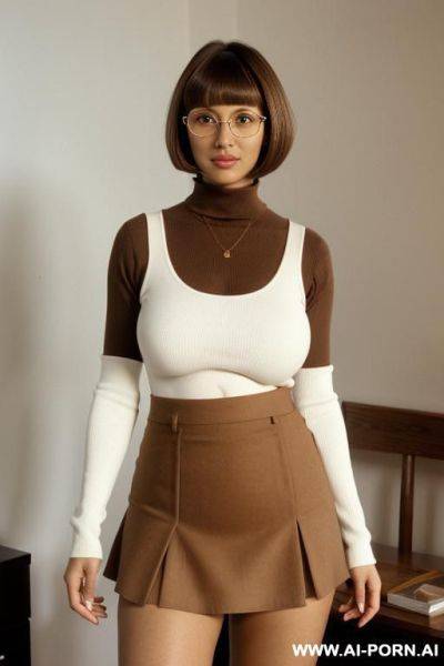Glasses, red skirt, orange top, white woman - ai-porn.ai on pornsimulated.com
