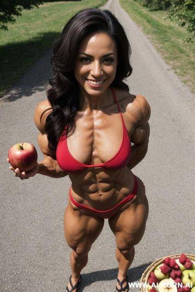 (((latina))) with ((long hair)), (((muscular short musclewoman ruby rivera))), (no makeup) , ((nude))), ((aroused big erect pointy nipples)), ((smiling)), ((very muscular)), ((very sinewy)), (((very - ai-porn.ai on pornsimulated.com