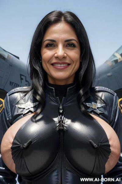 ((((latina milf)))) with ((((gigantic tits)))) and ((long black hair)), (no makeup) , (((airforce pilot uniform))) - ai-porn.ai on pornsimulated.com