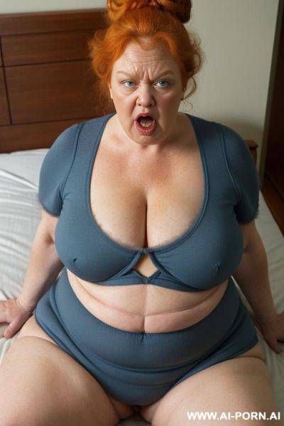 Old granny, totally naked, giant boobs, giant breasts, huge ass, thick thighs, hairy pussy ((big hairy pussy)) giant hair ((giant pubes)) - ai-porn.ai on pornsimulated.com
