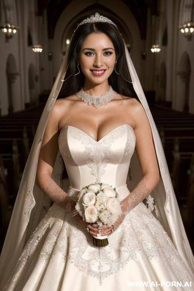 ((((ultra realistic portrait)))) (((couple photo))) (((a bride named reg4ina with one hand on her waist and the other on the shoulder of her groom named do4uglas.))) (((she has extremely black - ai-porn.ai on pornsimulated.com