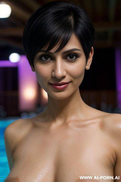 (pretty face), (detailed face), (soft slutty smile), (perfect nipples), (natural lighting), ), (large areolas), at a fancy indoor pool party - ai-porn.ai on pornsimulated.com