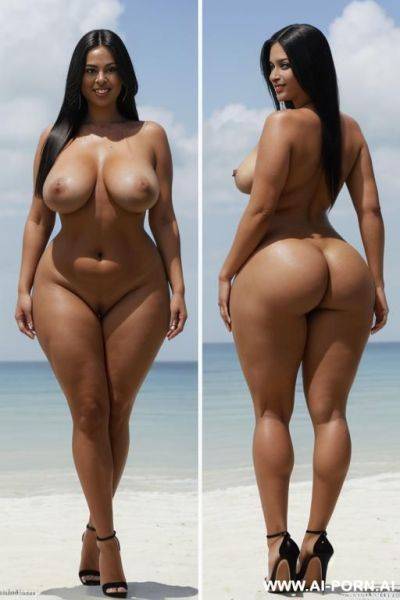 ((sexy hot attractive chubby milf)) (completely naked no clothes) ((sexy standing pose, direct eye contact)) (((extremely saggy boobs, extremely long boobs down to hips))) (wide hips, very massive - ai-porn.ai on pornsimulated.com