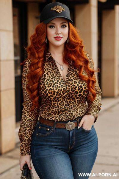 Leopard print long sleeve , jeans, black ball cap - ai-porn.ai on pornsimulated.com