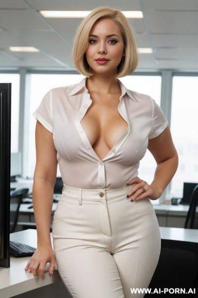 Messy, bobcut hair, white shirt - ai-porn.ai on pornsimulated.com