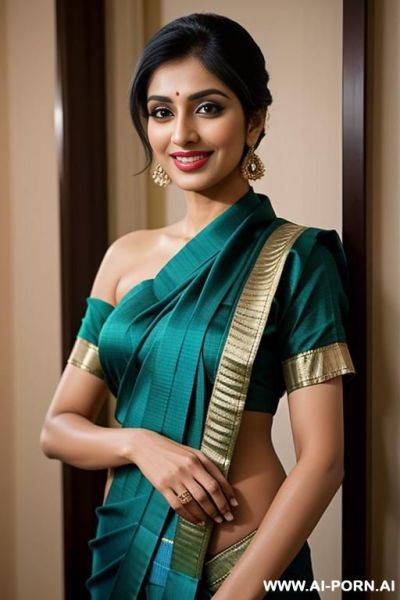 Punjabi supermodel, ((perky breasts)), (perfect boobs), purple sari - ai-porn.ai on pornsimulated.com