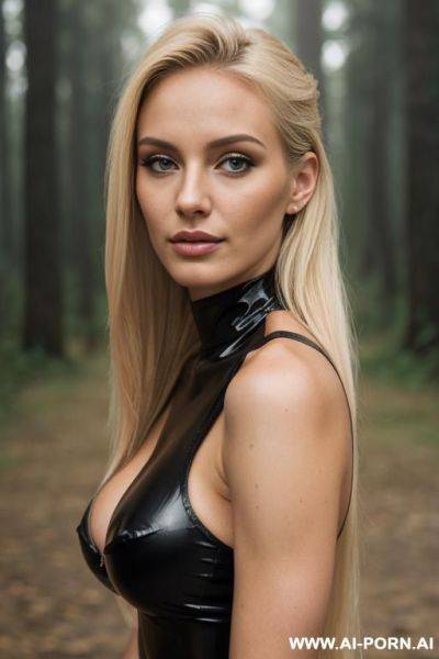 Raining, quality photo, realistic photo, at a music festival in the woods, movie star, latex dress, makeup - ai-porn.ai on pornsimulated.com