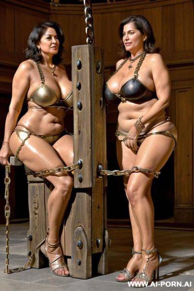 Curvy mom, (((keep face))), grandmom, mature cougar, gilf, (((her ankles are chained to an ancient pillory in the town hall))) - ai-porn.ai on pornsimulated.com