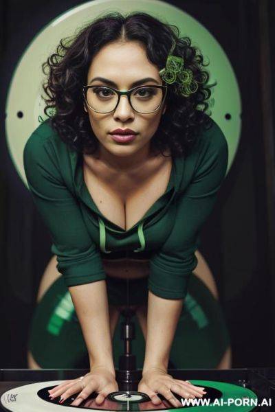 Curvy nerdy mixed woman curly hair glasses nipples poke thru top big ass - ai-porn.ai on pornsimulated.com
