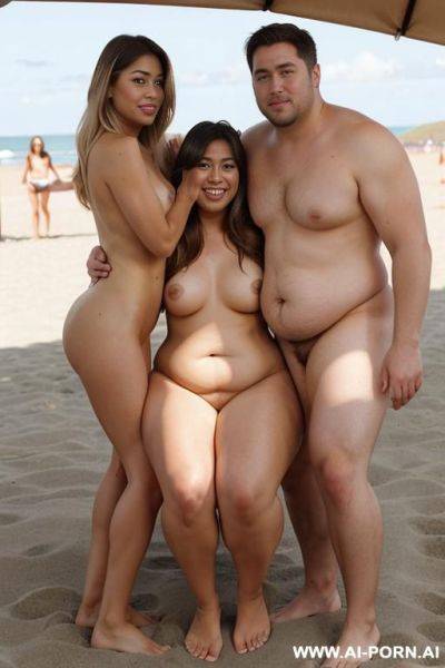 (((fat face))), (((round cheeks))), a chubby shorty filipina milf is hugging with a tall handsome fit american man. she has blonde highlights in her hair. the woman is sitting. the man is - ai-porn.ai - Usa on pornsimulated.com