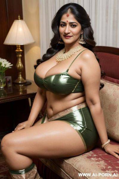 (pretty face), (wide hips), (soft slutty smile), huge long boobs, thick soft body, (((priya bhabhi))), shiny skin, open legs, showing pussy, on old couch, low light, long hair, updo, cheating wife - ai-porn.ai on pornsimulated.com