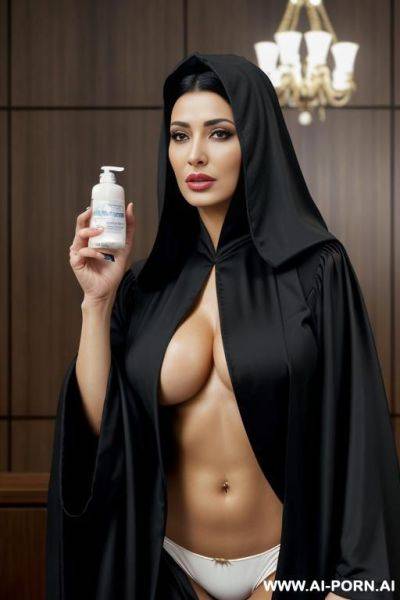 Grandma holding a lotion bottle rubbing a cock down with her special lotion - ai-porn.ai on pornsimulated.com