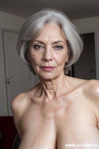 Beautiful grandmother, perfect eyes, wrinkled face, wrinkled skin, aging marks, makeup, - ai-porn.ai on pornsimulated.com