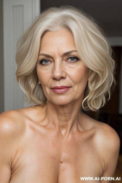 Beautiful grandmother, perfect eyes, wrinkled face, wrinkled skin, makeup, orgasm face, - ai-porn.ai on pornsimulated.com