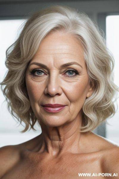 Beautiful grandmother, perfect eyes, wrinkled face, wrinkled skin, makeup, orgasm face, orgasm effect show on face, - ai-porn.ai on pornsimulated.com