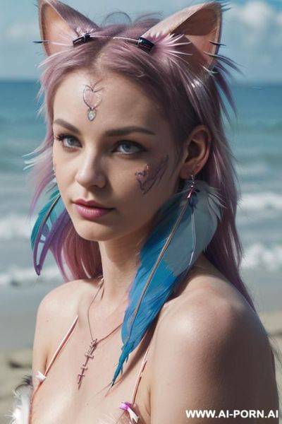 Face, ((sexy)), beautiful, ((bikini seetrought transparent)), ((transparent)), ((percing nose)), ((face painting)), ((bikini as seashell)), ((tattoo roses)), ((eyes shw)), ((angel wings)), ((rainbow hair)), - ai-porn.ai on pornsimulated.com