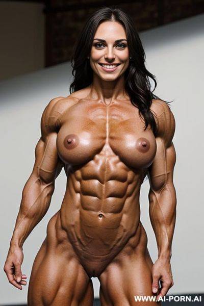 Very slender, very gaunt, very slight slender boobs, no fat, pure rockhard muscle, big round eyes, eye contact, white palid skin, perfect pecs, max traps, high cheekbones, (nude slender british actress k. knightley on steroids) - ai-porn.ai - Britain on pornsimulated.com