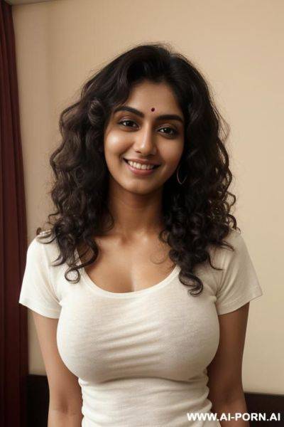((crew neck shirt)), crew neck short sleeve white shirt, fri fit shirt, photorealistic, indian ((perky breasts)), ((busty)), (perfect boobs), dark complexion, (ultra detailed photo), (hyper realistic photo) - ai-porn.ai - India on pornsimulated.com