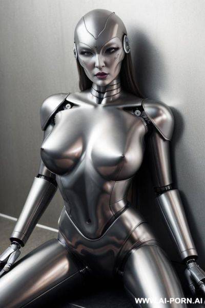Metal skin，metal body，robot，silver skin，pussy spread - ai-porn.ai on pornsimulated.com