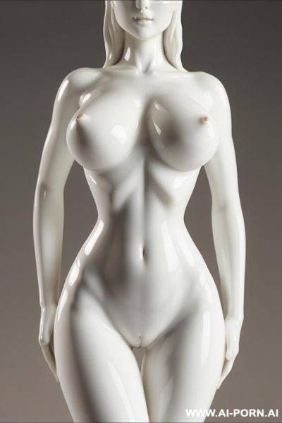 Porcelain white nude skin turned into statue, zoom, very fit hourglass figure, extremely wide pelvis and hips, fit waist closeup zoom picture, porcelain statue, wide hips fit details, wide inner gap between legs, very wide crotch-gap naked pussy - ai-porn.ai on pornsimulated.com