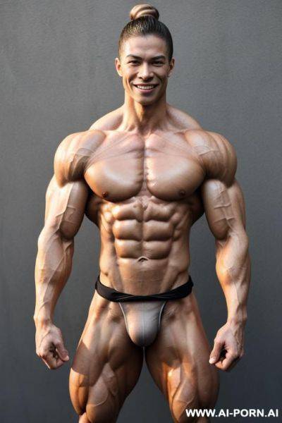 (gray background), (chinese street fighter character), view increasing muscle size and definition, (naked), (nude), (shortest most muscular woman only), (white pallid skin). hard & pallid, ((extremely - ai-porn.ai - China on pornsimulated.com