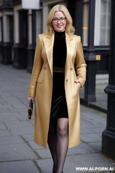 Black velvet formal coat and velvet skirt sexy thick glasses - ai-porn.ai on pornsimulated.com
