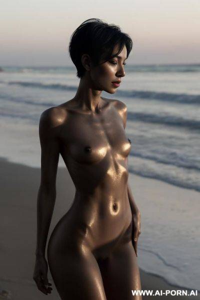 Latina, 2 yeears old, 1cm, topless, black short hair, on the beach - ai-porn.ai on pornsimulated.com