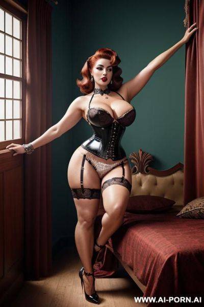 Old woman, big natural tits, lingerie in latex, extreme high heels, penis in ass, with b - ai-porn.ai on pornsimulated.com