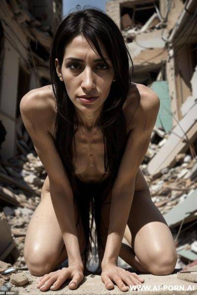 In rubble, view from the back - ai-porn.ai on pornsimulated.com