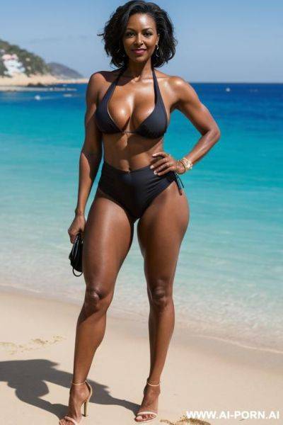 Ebony milf beach babe - big side-set breasts - ai-porn.ai on pornsimulated.com
