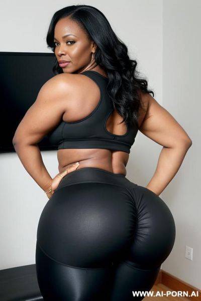 African milf, huge ass, wide hips, big heavy tits, leggings, sports top, flashing ass - ai-porn.ai on pornsimulated.com